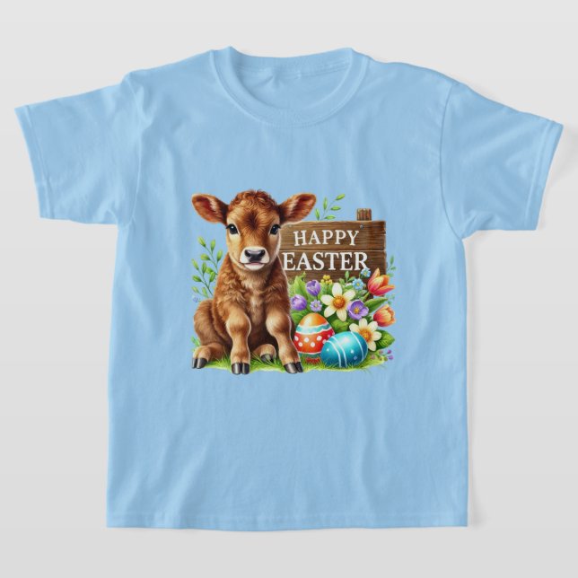 Cute Happy Easter unisex kids cow  T-Shirt (Laydown)