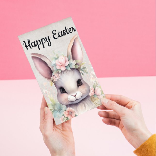 Cute Happy Easter Watercolor Bunny Holiday Postcard (Creator Uploaded)