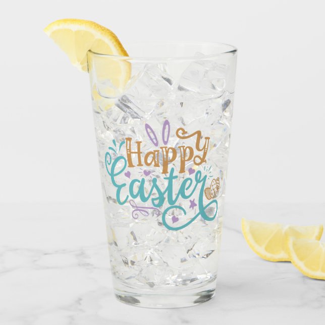 cute Happy Easter word art Glass (Front Ice)