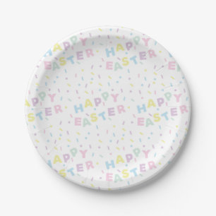 Cute Happy Easter Word Confetti Pattern Paper Plate
