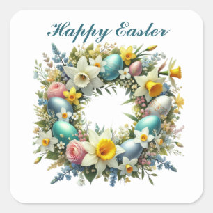 Cute Happy Easter wreath Square Sticker