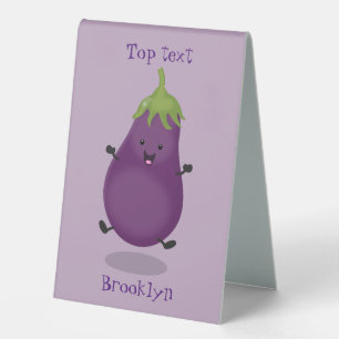Cute happy eggplant aubergine cartoon illustration