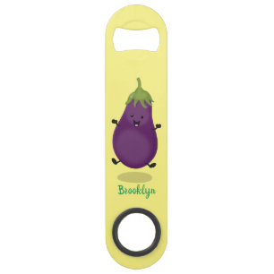 Cute happy eggplant aubergine cartoon illustration