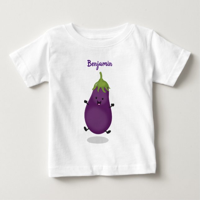 Cute happy eggplant aubergine cartoon illustration baby T-Shirt (Front)
