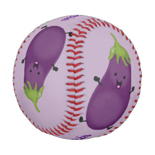 Cute happy eggplant aubergine cartoon illustration baseball