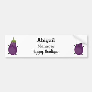 Cute happy eggplant aubergine cartoon illustration bumper sticker