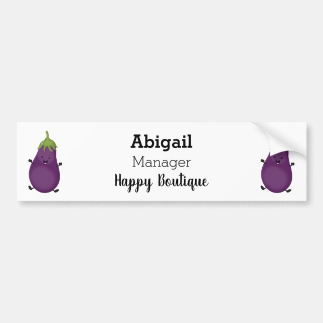 Cute happy eggplant aubergine cartoon illustration bumper sticker (Front)