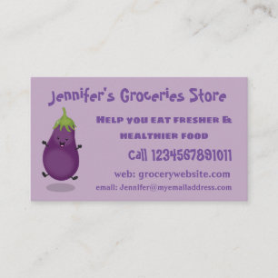 Cute happy eggplant aubergine cartoon illustration business card