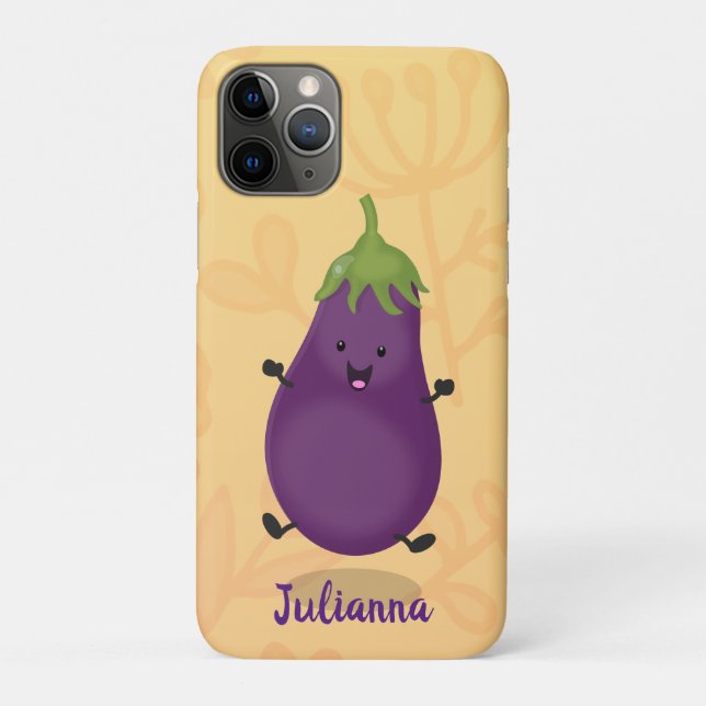 Cute happy eggplant aubergine cartoon illustration Case-Mate iPhone case (Back)
