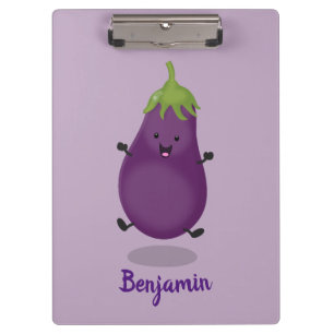 Cute happy eggplant aubergine cartoon illustration clipboard