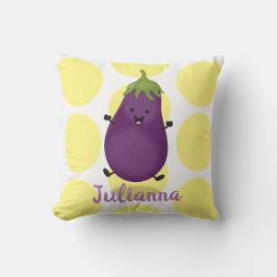 Cute happy eggplant aubergine cartoon illustration cushion