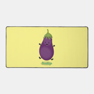 Cute happy eggplant aubergine cartoon illustration desk mat