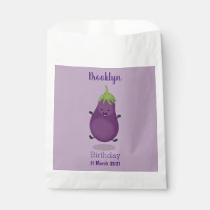 Cute happy eggplant aubergine cartoon illustration favour bag