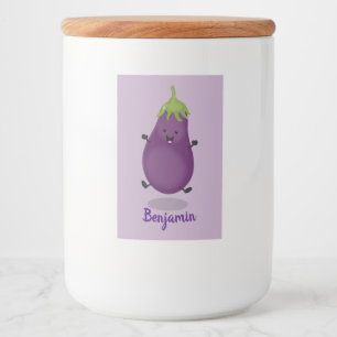 Cute happy eggplant aubergine cartoon illustration food label