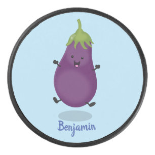 Cute happy eggplant aubergine cartoon illustration hockey puck