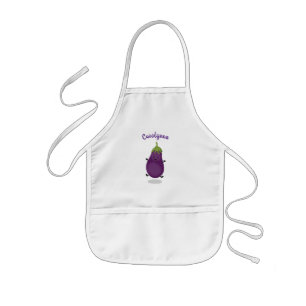 Cute happy eggplant aubergine cartoon illustration kids apron