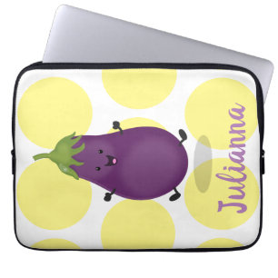 Cute happy eggplant aubergine cartoon illustration laptop sleeve