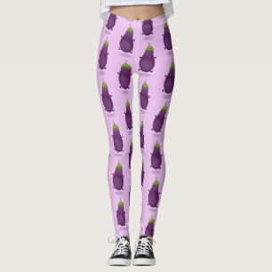 Cute happy eggplant aubergine cartoon illustration leggings