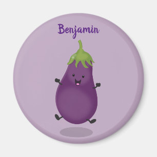 Cute happy eggplant aubergine cartoon illustration magnet