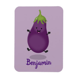 Cute happy eggplant aubergine cartoon illustration magnet