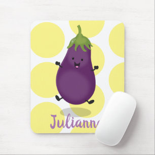 Cute happy eggplant aubergine cartoon illustration mouse pad