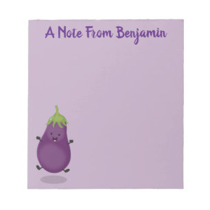 Cute happy eggplant aubergine cartoon illustration notepad