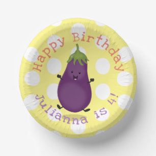 Cute happy eggplant aubergine cartoon illustration paper plate