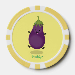 Cute happy eggplant aubergine cartoon illustration poker chips