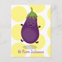 Cute happy eggplant aubergine cartoon illustration