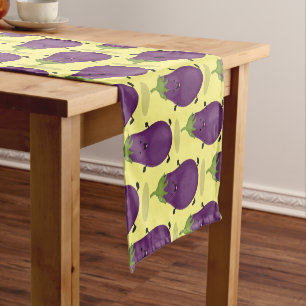 Cute happy eggplant aubergine cartoon illustration short table runner