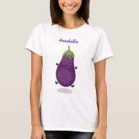 Cute happy eggplant aubergine cartoon illustration