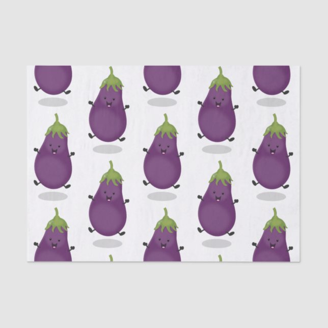 Cute happy eggplant aubergine cartoon illustration tissue paper (Front)