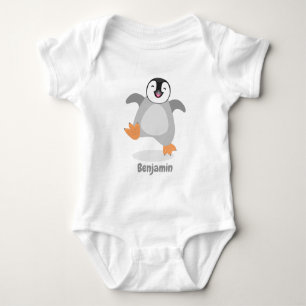 Cute happy emperor penguin chick cartoon baby bodysuit