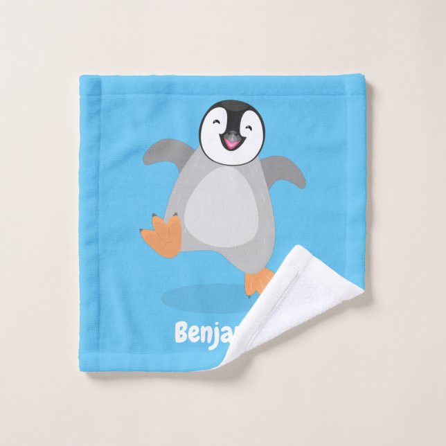 Cute happy emperor penguin chick cartoon bath towel set (Wash Cloth)