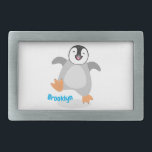 Cute happy emperor penguin chick cartoon belt buckle<br><div class="desc">Send a happy hello from Antarctica from a warm fluffy penguin! This cute emperor penguin chick is jumping for joy. Drawn in fun cartoon style.</div>