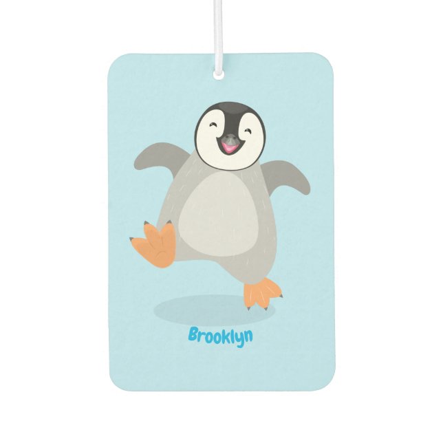 Cute happy emperor penguin chick cartoon car air freshener (Front)