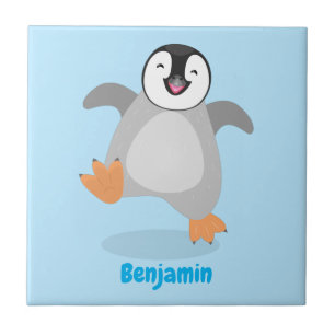 Cute happy emperor penguin chick cartoon ceramic tile