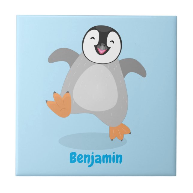 Cute happy emperor penguin chick cartoon ceramic tile (Front)