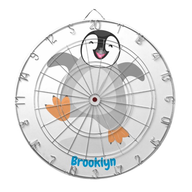 Cute happy emperor penguin chick cartoon dartboard (Front)