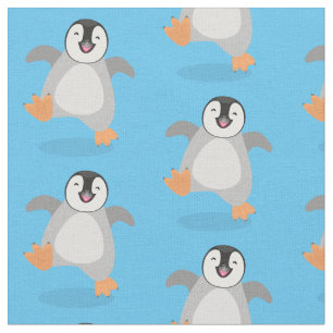 Cute happy emperor penguin chick cartoon fabric