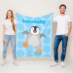 Cute happy emperor penguin chick cartoon fleece blanket