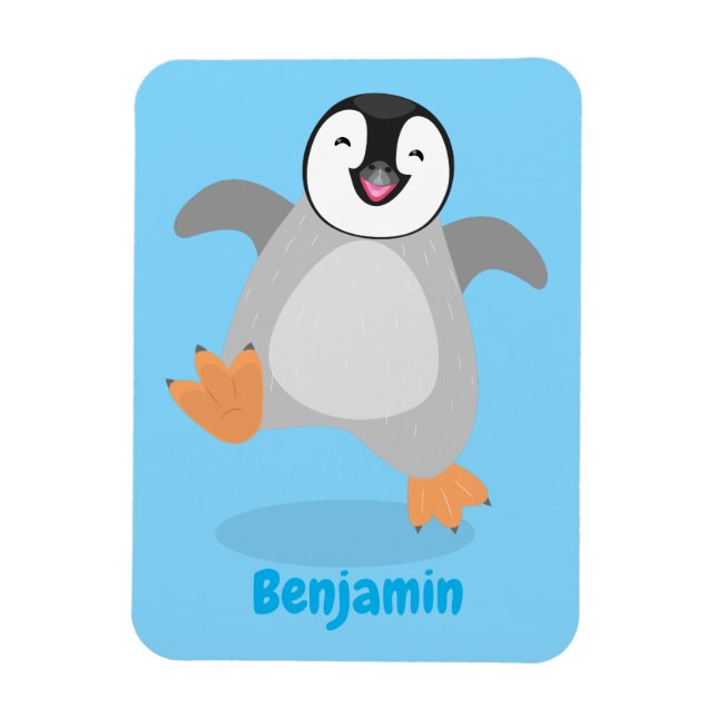 Cute happy emperor penguin chick cartoon magnet (Vertical)