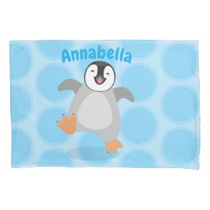Cute happy emperor penguin chick cartoon pillowcase