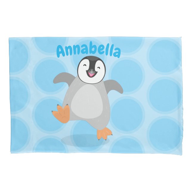 Cute happy emperor penguin chick cartoon pillowcase (Front)