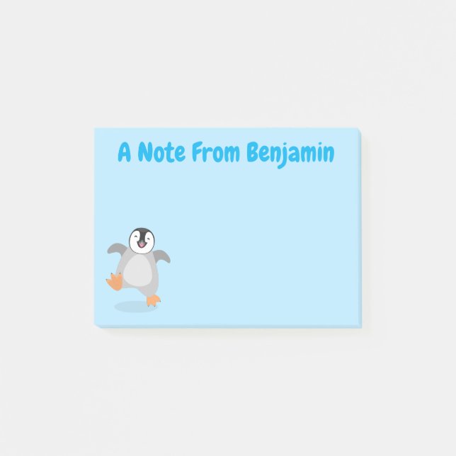 Cute happy emperor penguin chick cartoon post-it notes (Front)