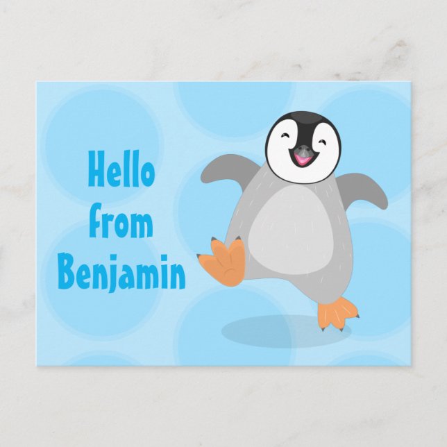 Cute happy emperor penguin chick cartoon postcard (Front)