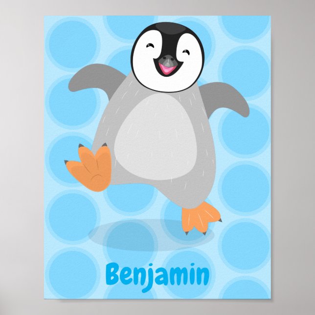 Cute happy emperor penguin chick cartoon poster (Front)