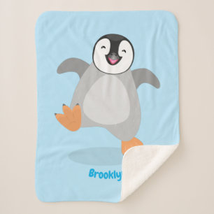 Cute happy emperor penguin chick cartoon  sherpa blanket