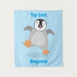 Cute happy emperor penguin chick cartoon  tapestry