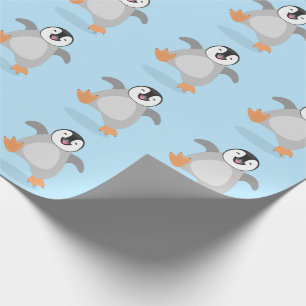 Cute happy emperor penguin chick cartoon wrapping paper